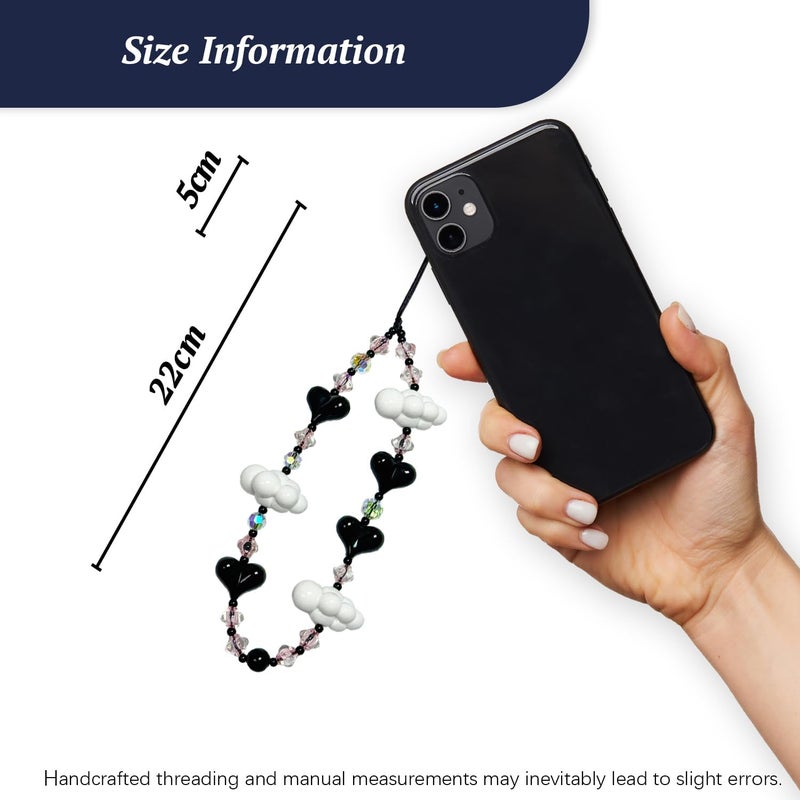 WCCH Beaded Phone Charm Y2K Kawaii Handmade Acrylic Phone Lanyard Wrist Strap for Camera Bag Airpods Keychain Charm Black Heart and White Cloud - Image 5